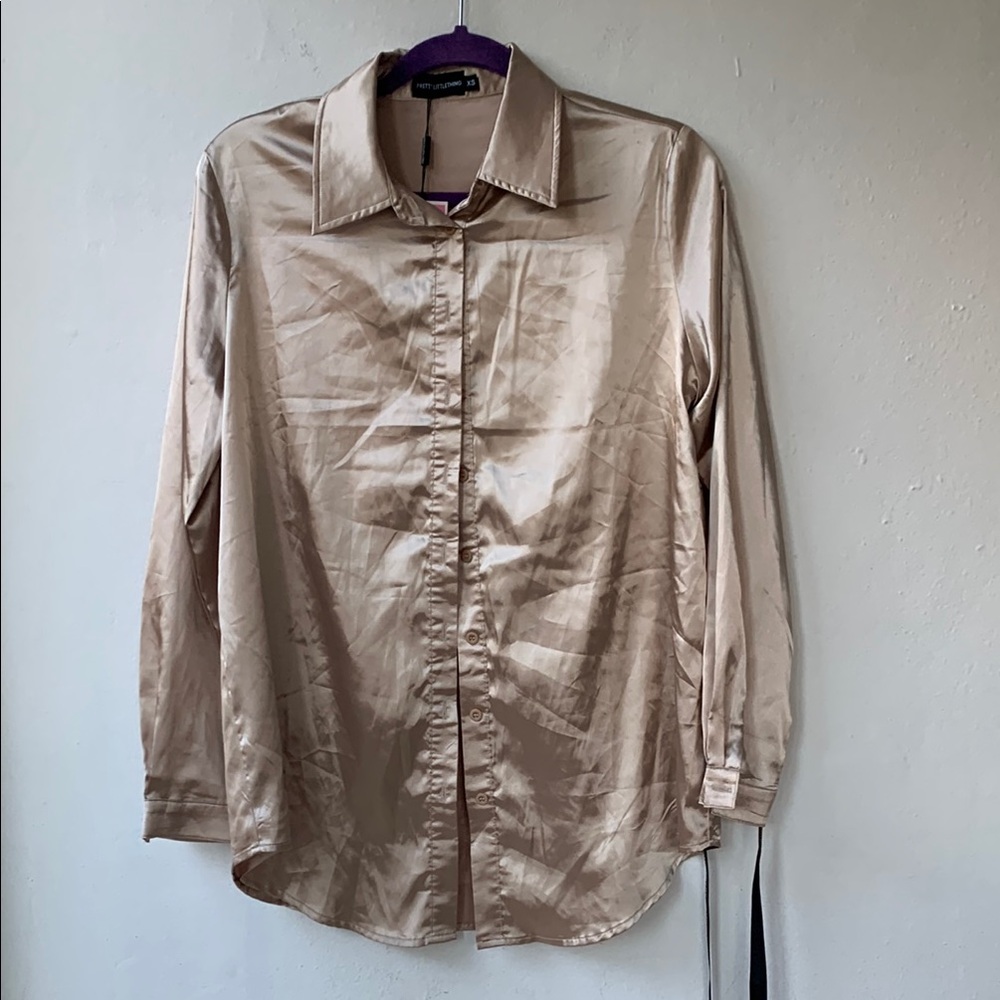 PrettyLittleThing Champagne Satin Shirt